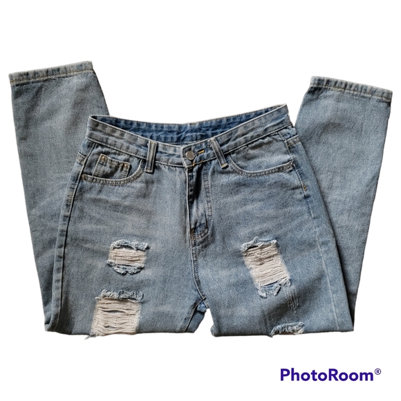 Pudr Jeans Womens Petite Light Wash High Rise Distressed Ripped Jeans Size XS - Picture 7 of 9